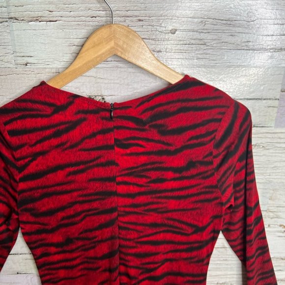 Michael Kors red black dress midi long sleeve tiger print - Picture 6 of 8